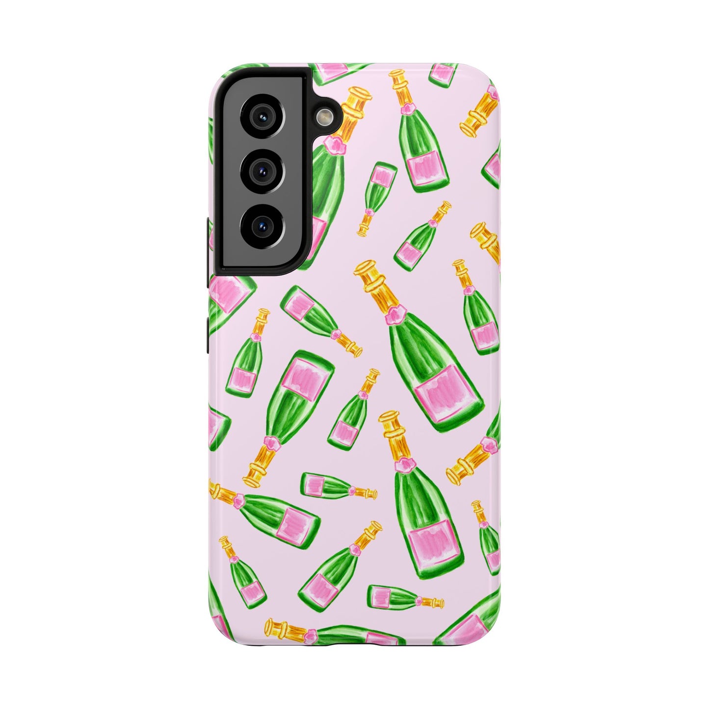 Tossed Pink and Green Watercolor Illustrated Champagne Bottles Pattern Blush Pink Tough Phone Case | Various Models