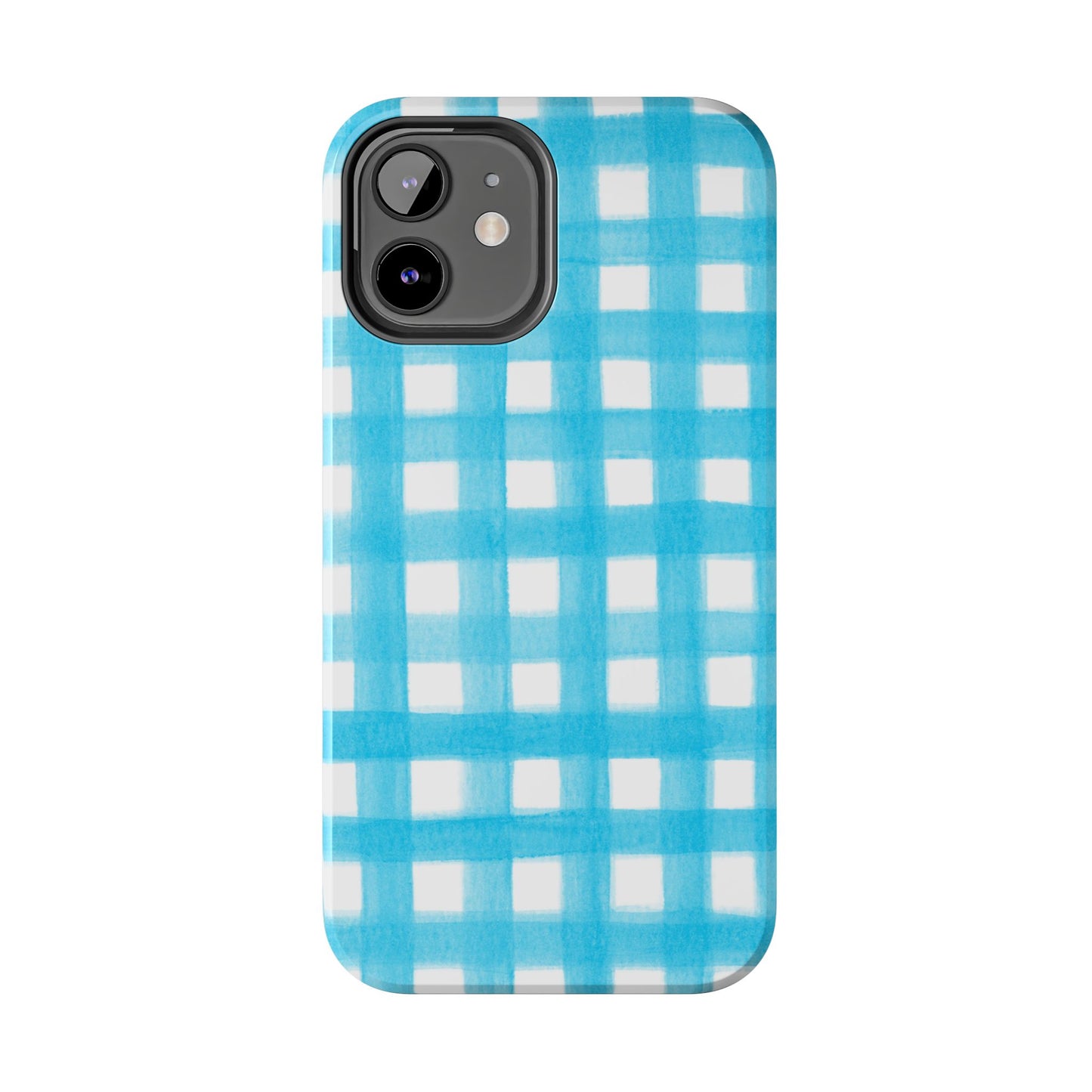 Turquoise Gingham Watercolor Illustrated Tough Phone Case | Various Models Available