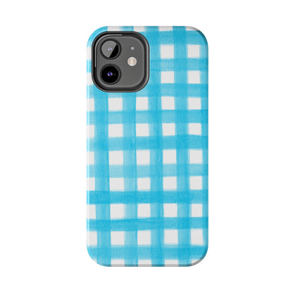 Turquoise Gingham Watercolor Illustrated Tough Phone Case | Various Models Available