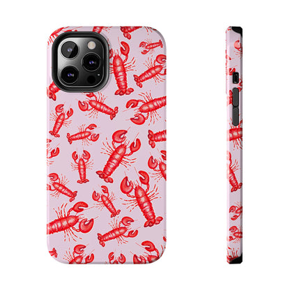 Red Lobster Watercolor Illustrated Tossed Pattern Light Pink Coastal Nautical Tough Phone Case | Various Models