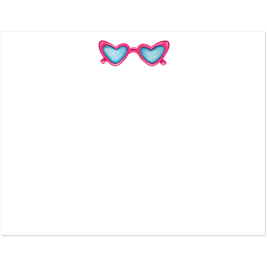 Set of 10 Flat Notecards & Envelopes Heart-Shaped Glasses Watercolor Illustration | Pink or Red | | 2 Sizes 4.25x5.5″ (SM) Pink Glasses