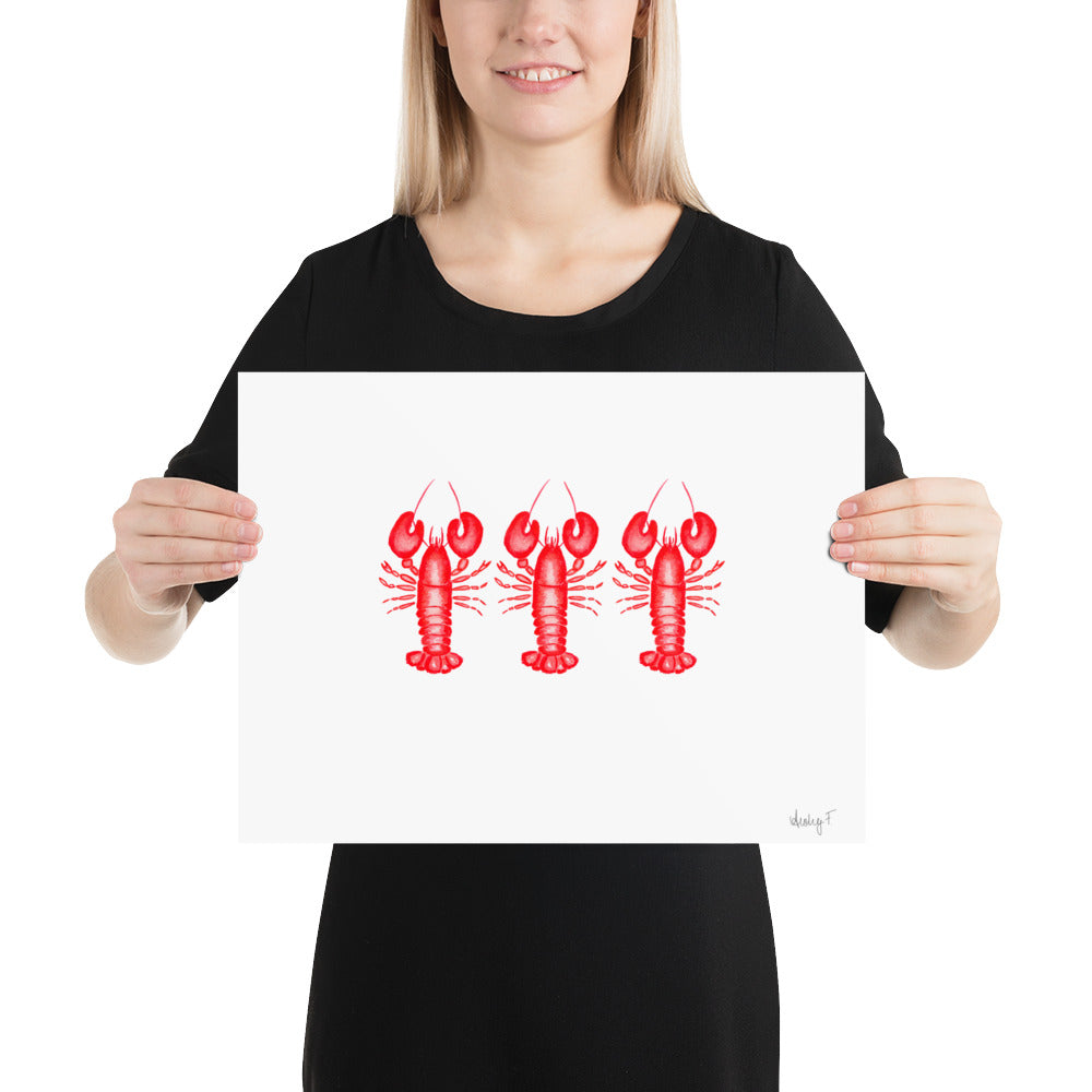 Print | Mini Red Lobster Watercolor Trio 12″×16″