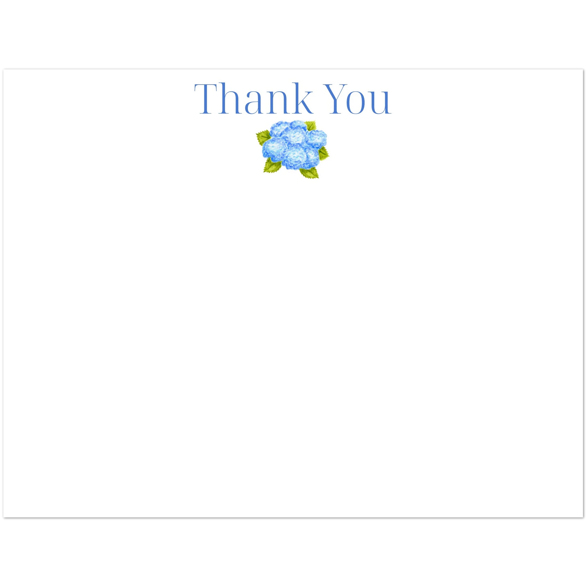 Thank You Blue Hydrangea Bunch Watercolor Illustrated Flat Notecards | Set of 10 Cards & Envelopes | 2 Sizes