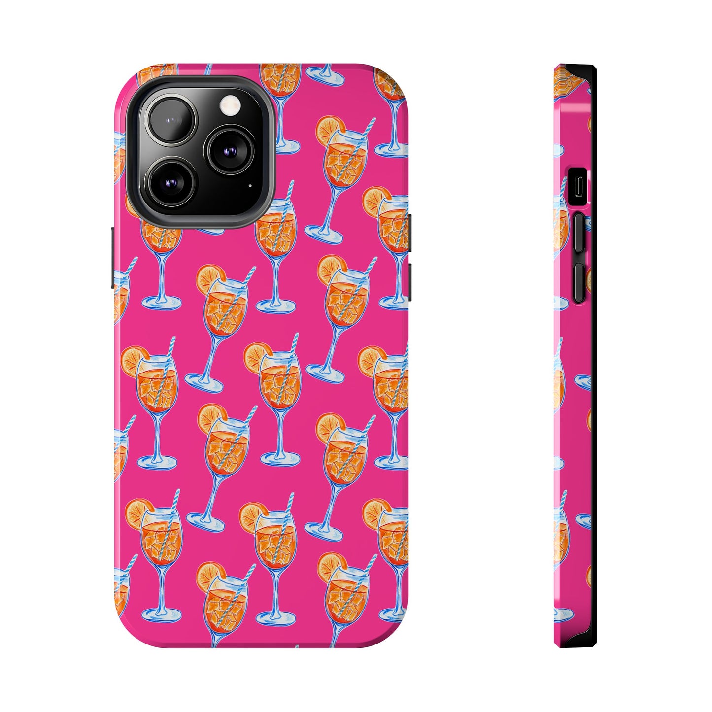 Orange & Blue Aperol Spritz Watercolor Pattern Hot Pink Phone Case | Various Models iPhone 13 Pro Max