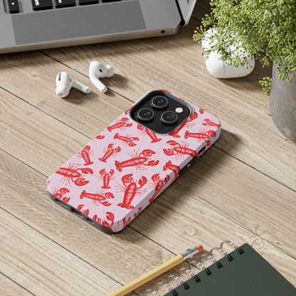 Red Lobster Watercolor Illustrated Tossed Pattern Light Pink Coastal Nautical Tough Phone Case | Various Models