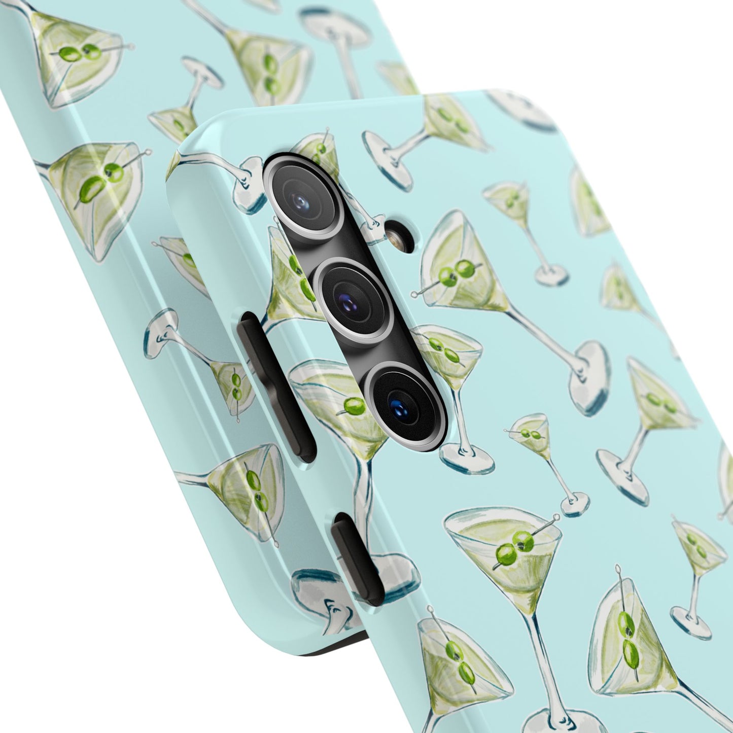 Watercolor Blue and Green Martinis Tossed Illustrated Pattern Turquoise Blue Tough Phone Case | Various Models
