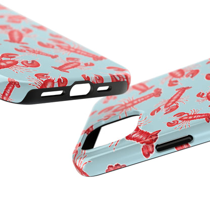 Red Lobster Watercolor Illustrated Tossed Pattern Light Blue Tough Phone Case | Various Models