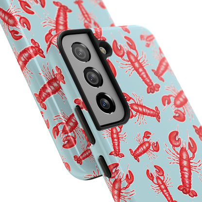 Red Lobster Watercolor Illustrated Tossed Pattern Light Blue Tough Phone Case | Various Models
