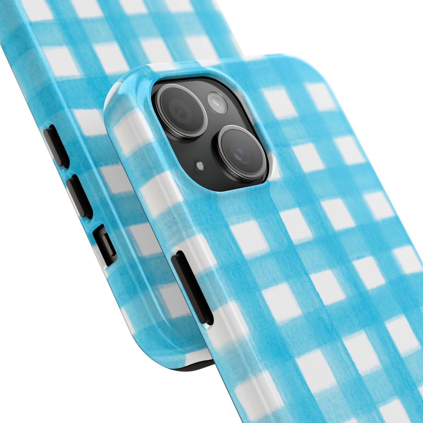 Turquoise Gingham Watercolor Illustrated Tough Phone Case | Various Models Available