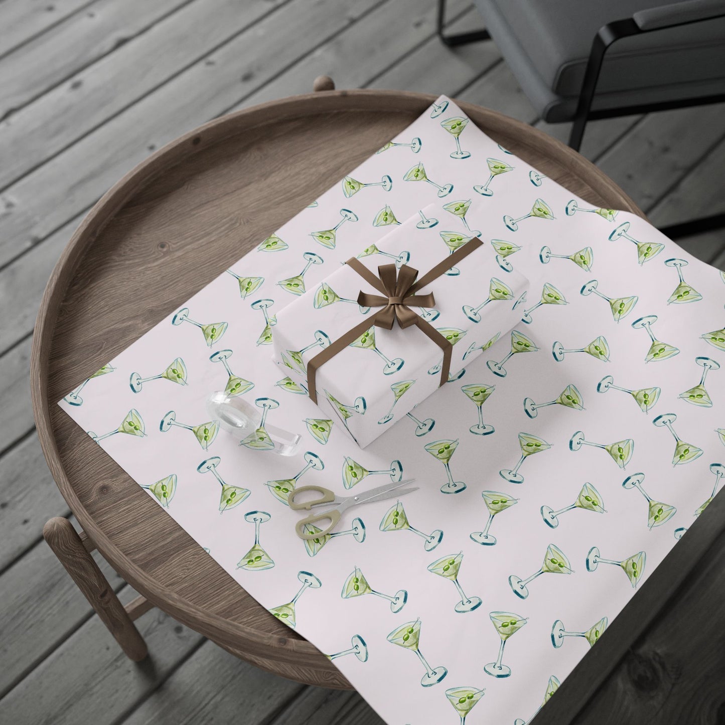 Gift Wrap | Blush Pink Watercolor Martini Tossed Pattern | Matte or Glossy