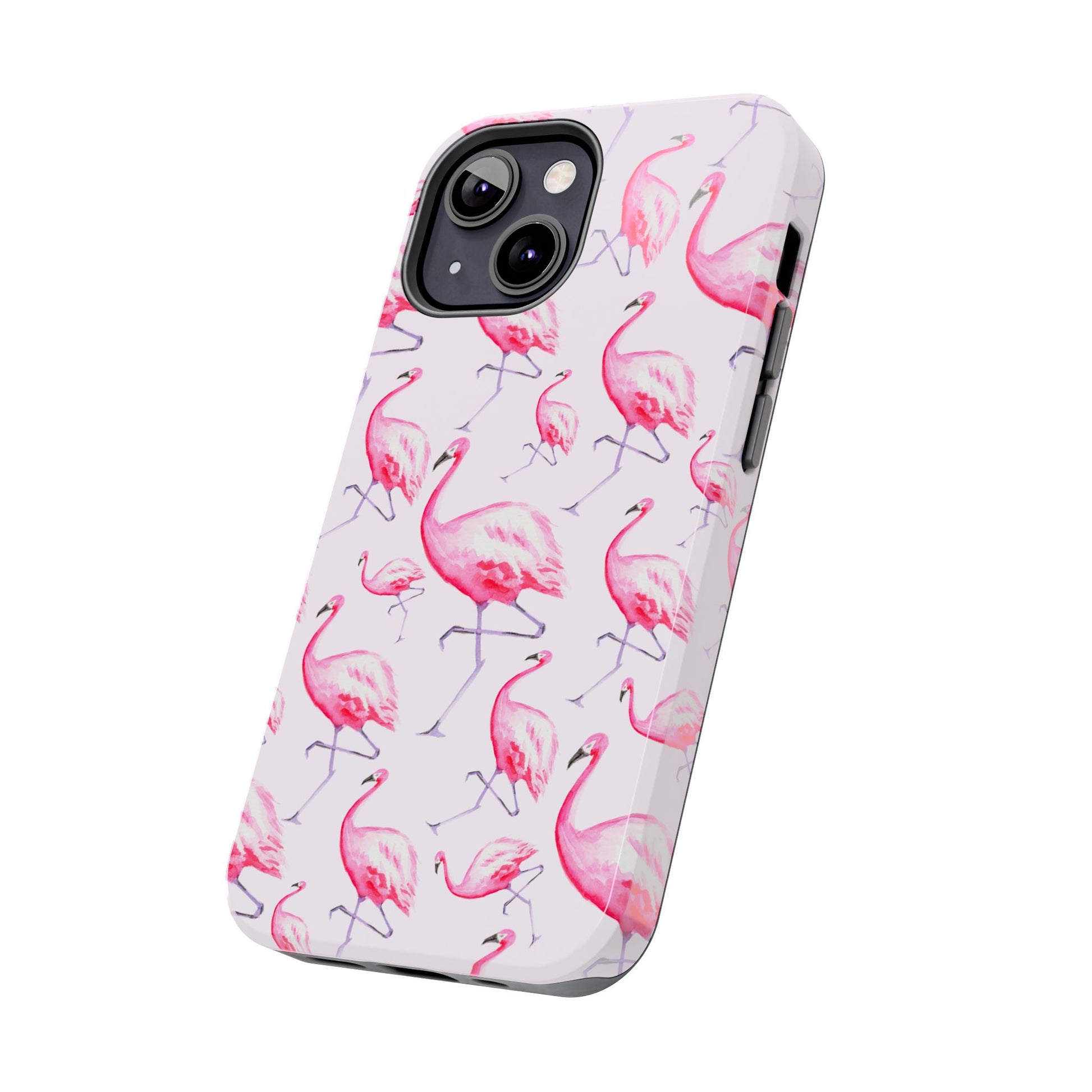 Pink Flamingos Watercolor Illustrated Tossed Pattern Blush Phone Case | Various Models