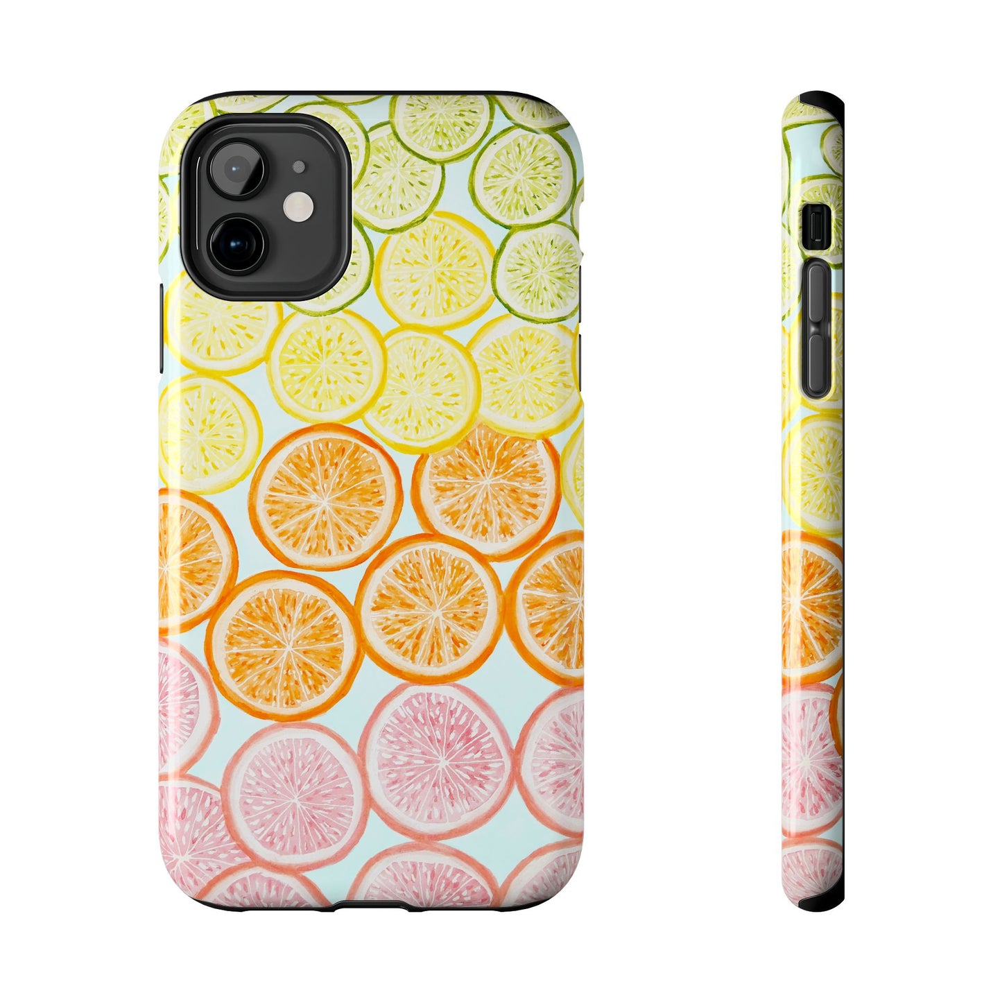 Ombré Citrus Grapefruit, Oranges, Lemons, & Limes Watercolor Illustrated Light Blue Tough Phone Case | Various Models Available