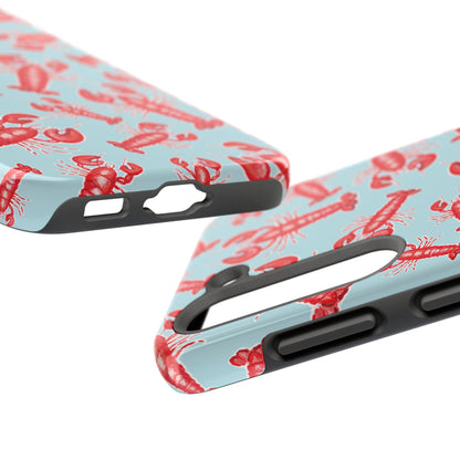 Red Lobster Watercolor Illustrated Tossed Pattern Light Blue Tough Phone Case | Various Models