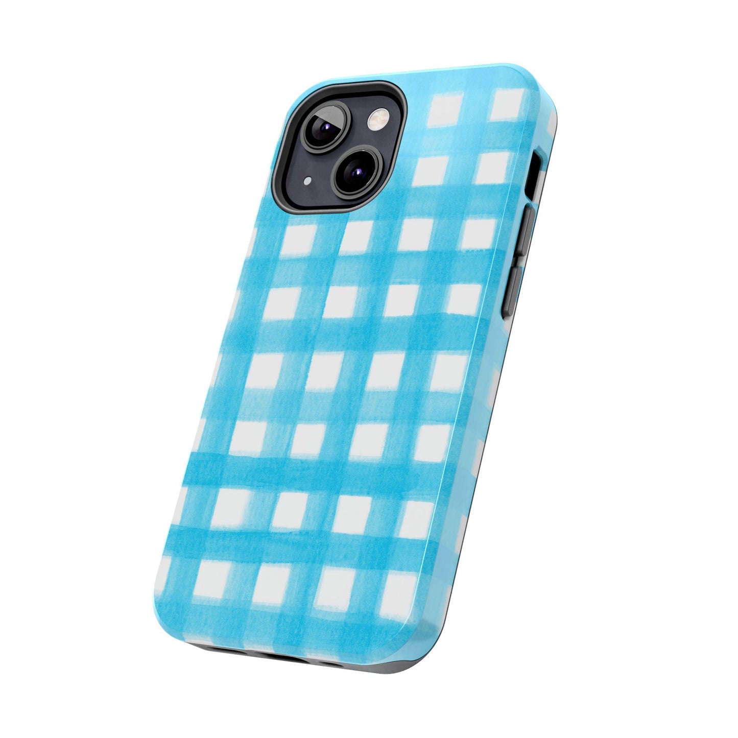 Turquoise Gingham Watercolor Illustrated Tough Phone Case | Various Models Available