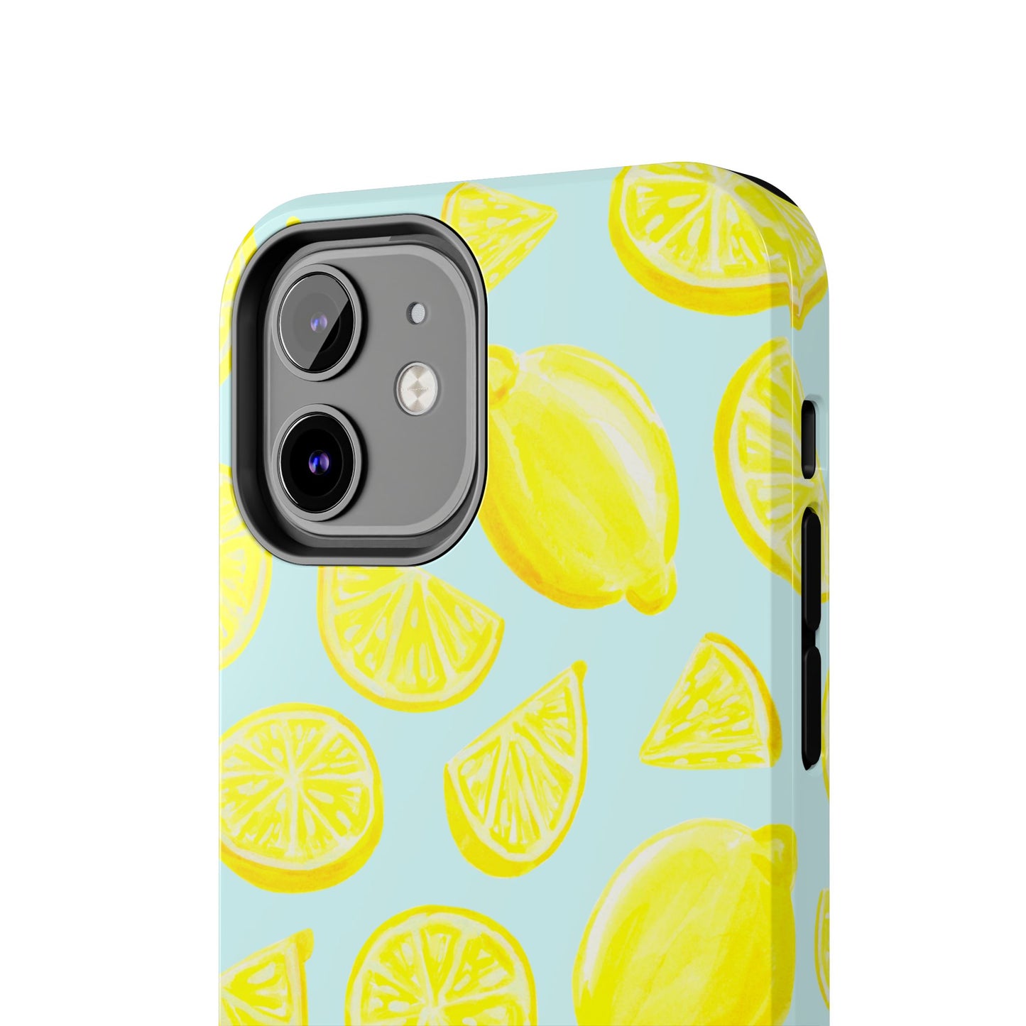 Bright Yellow Lemons Watercolor Illustrated Tossed Pattern Light Blue Tough Phone Case | Various Models