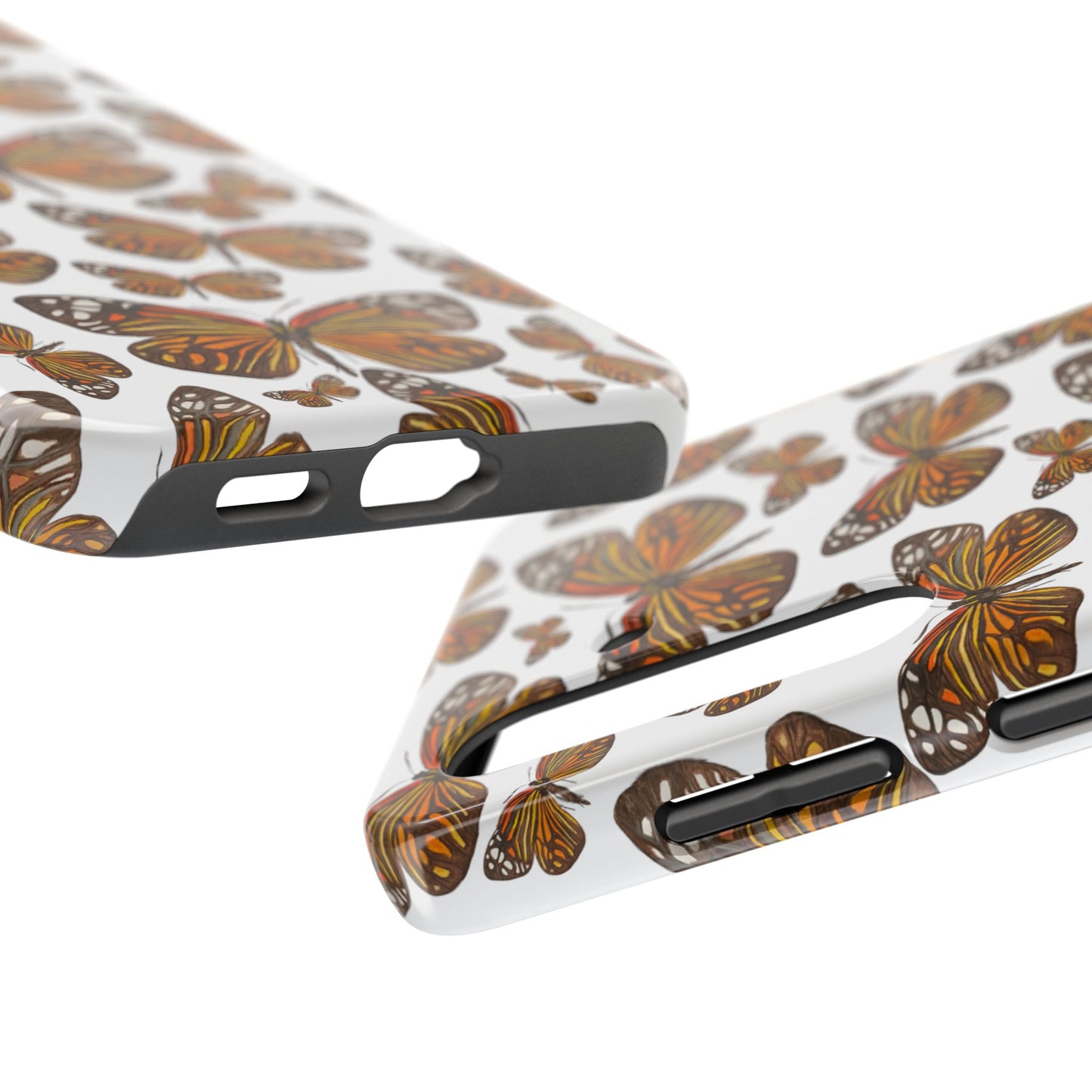 Black & Orange Butterfly Watercolor Illustrated Tossed Pattern Tough Phone Case | Various Models