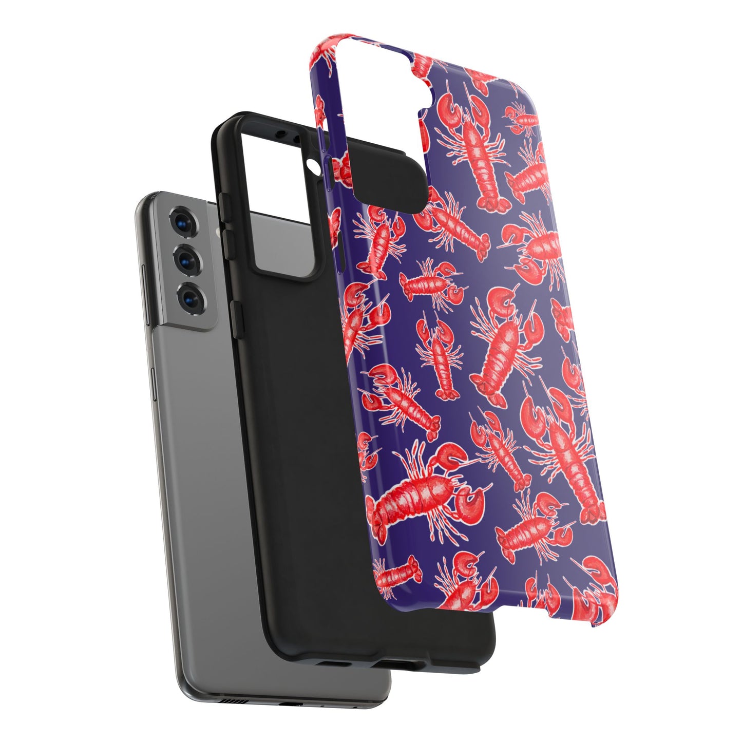 Red Lobster Watercolor Illustrated Tossed Pattern Navy Coastal Nautical Tough Phone Case | Various Models