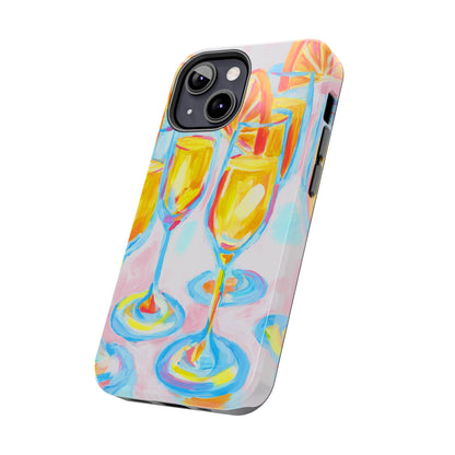 Pink Orange Mimosas Blue Champagne Flutes Abstract Acrylic Tough Phone Case | Various Models