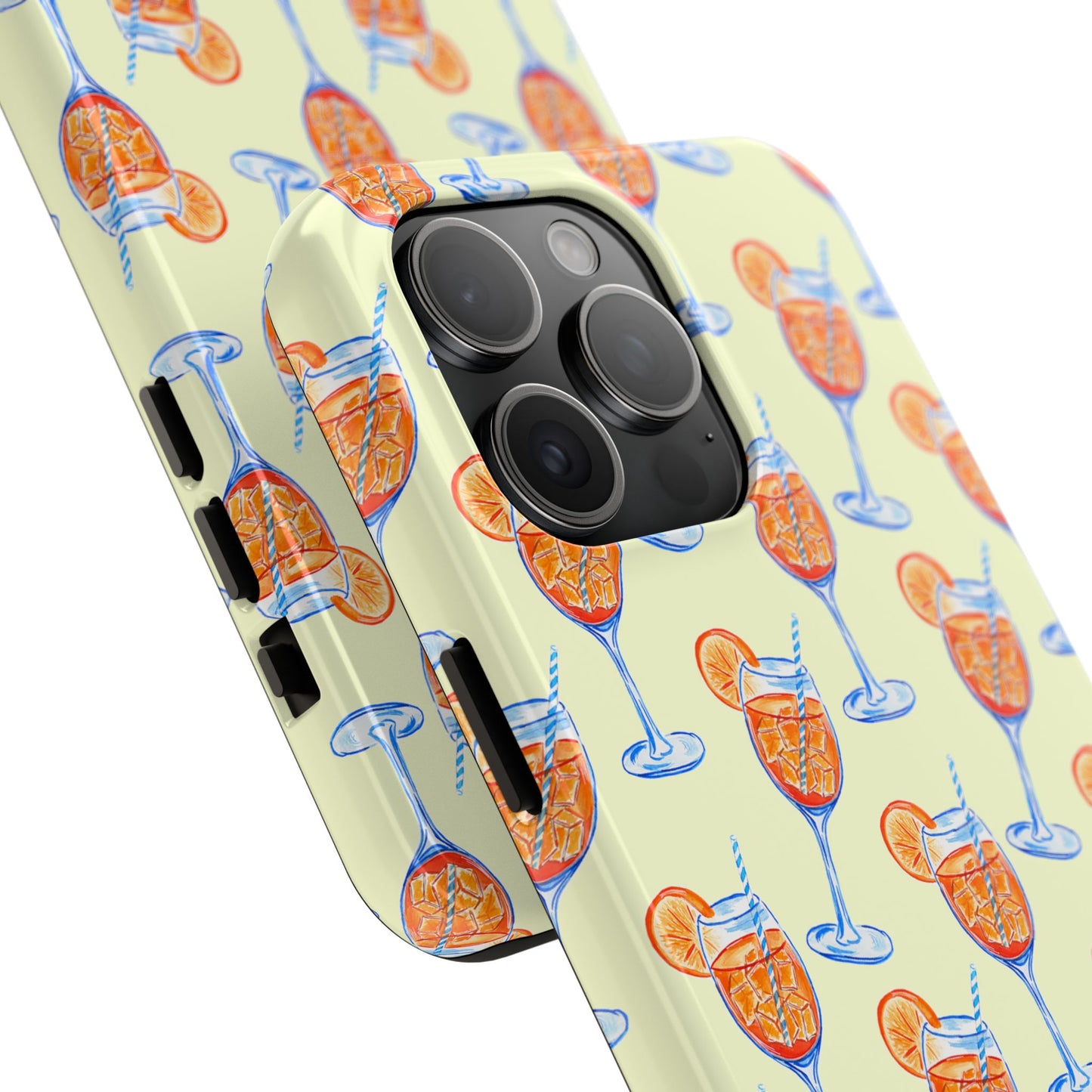 Lemon Yellow Orange & Blue Aperol Spritz Watercolor Patterned Tough Phone Case | Various Models