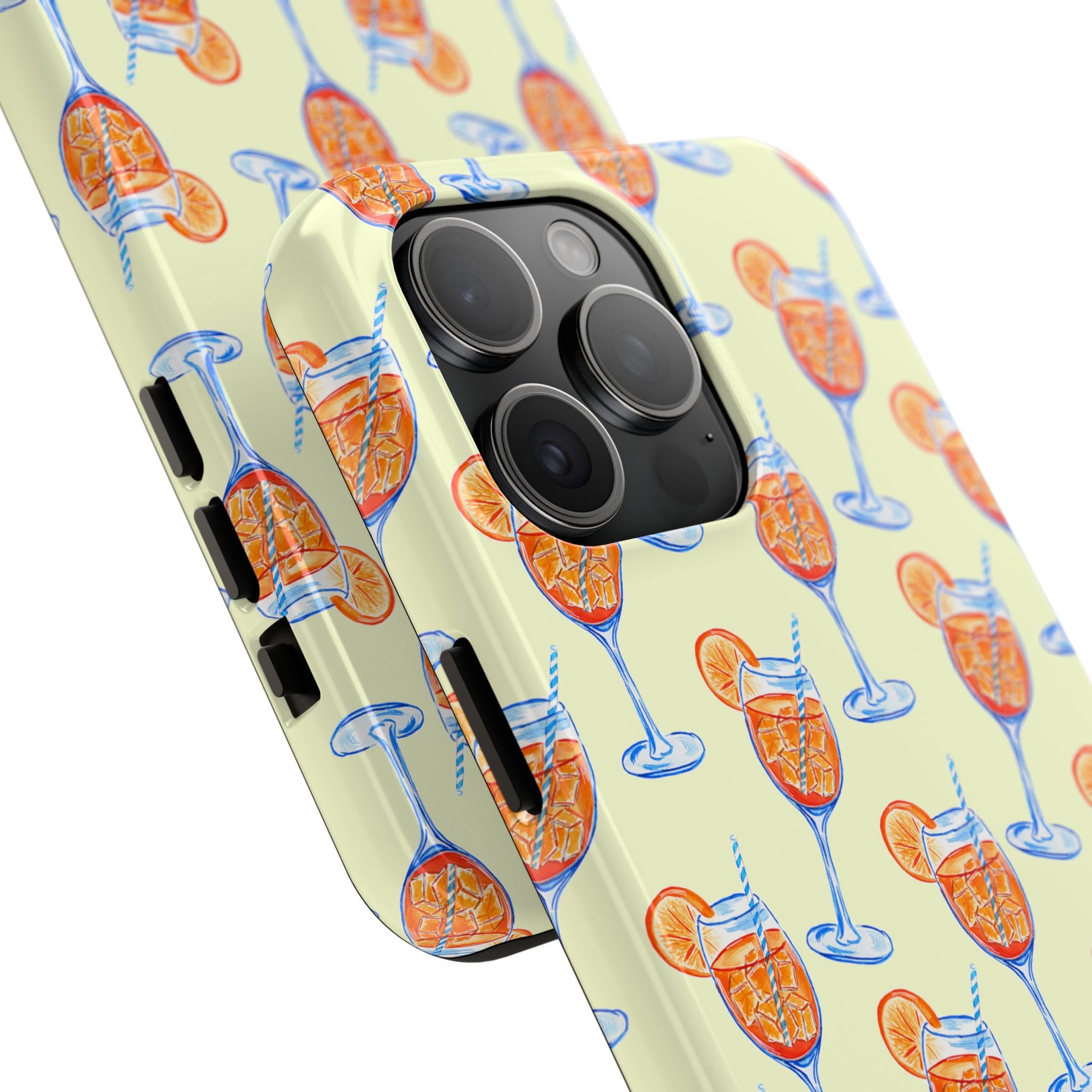 Lemon Yellow Orange & Blue Aperol Spritz Watercolor Patterned Tough Phone Case | Various Models