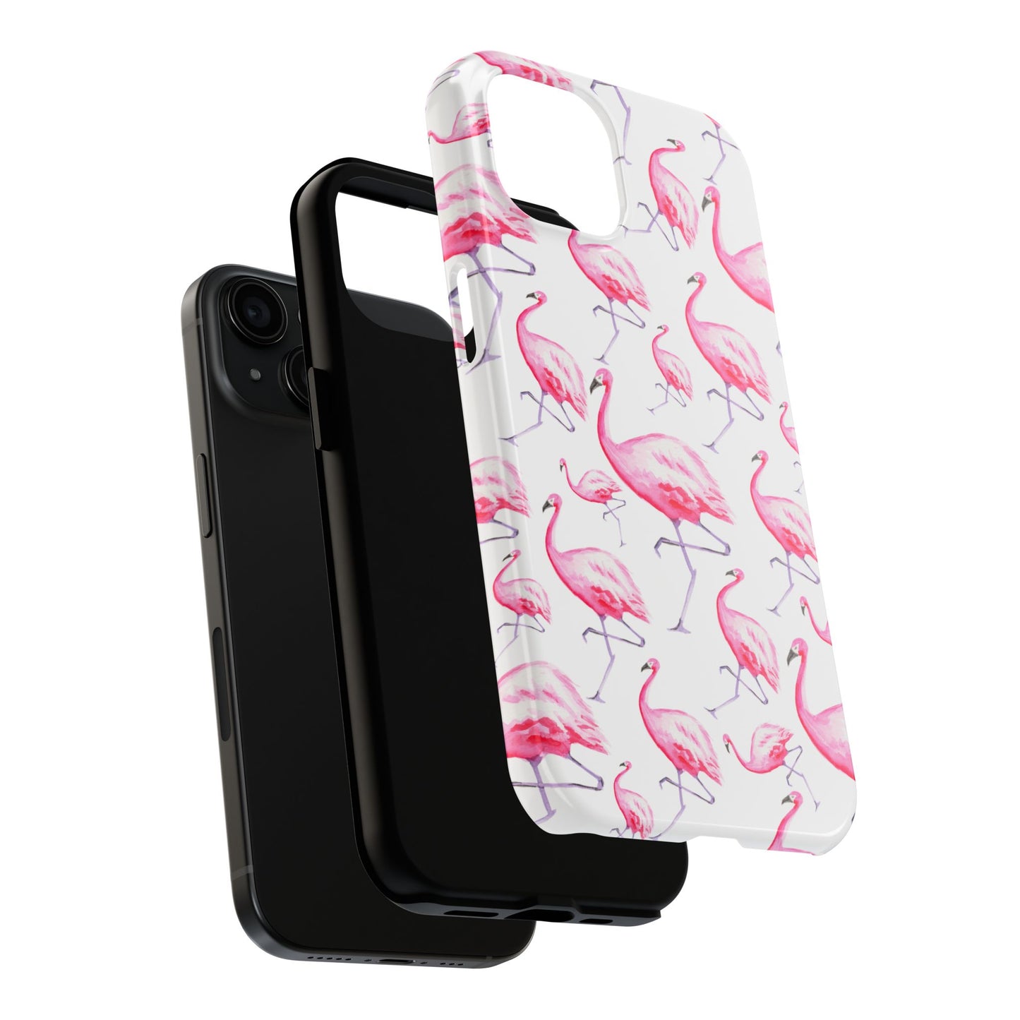 Hot Pink Flamingos Watercolor Illustrated Tossed Pattern Phone Case | Various Models