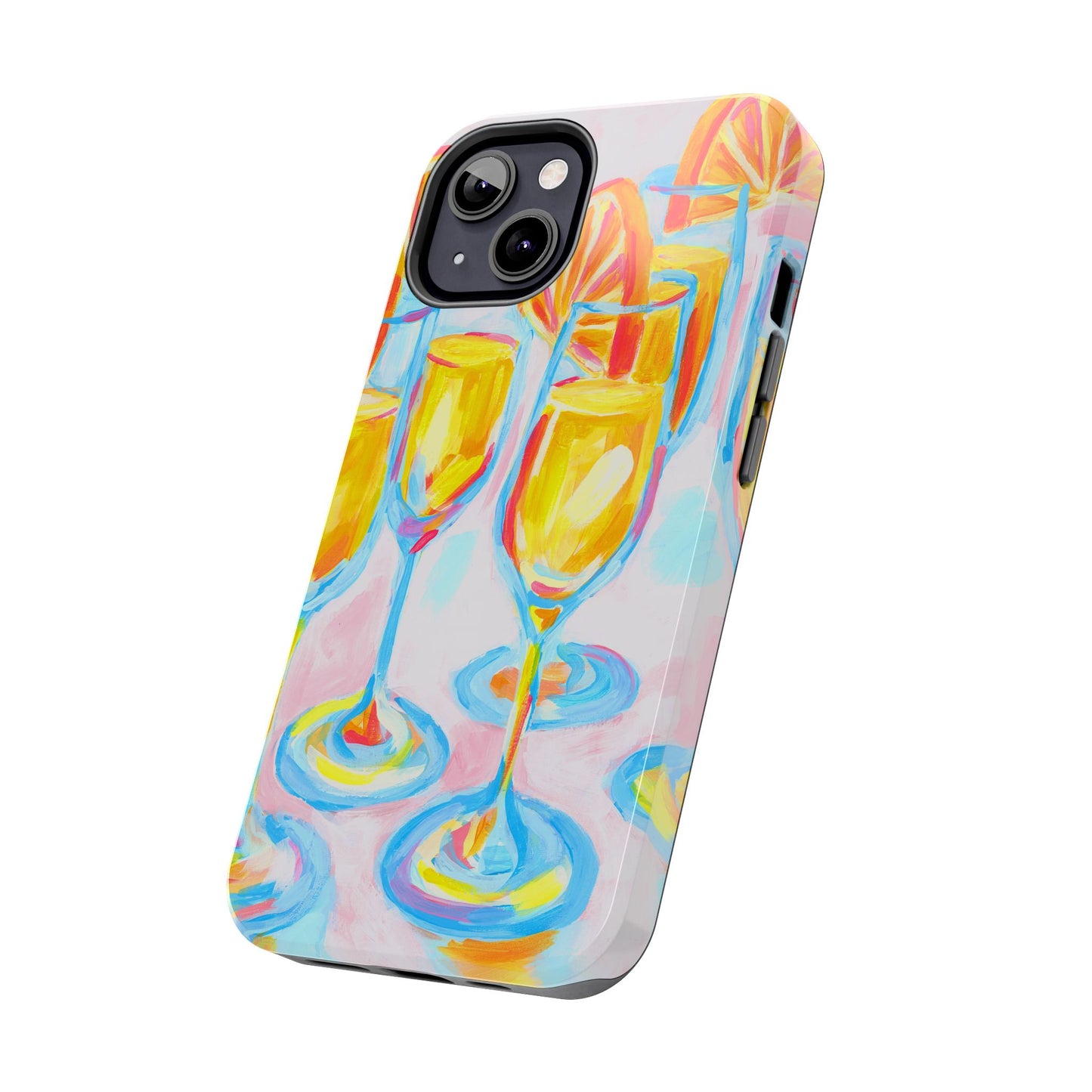 Pink Orange Mimosas Blue Champagne Flutes Abstract Acrylic Tough Phone Case | Various Models