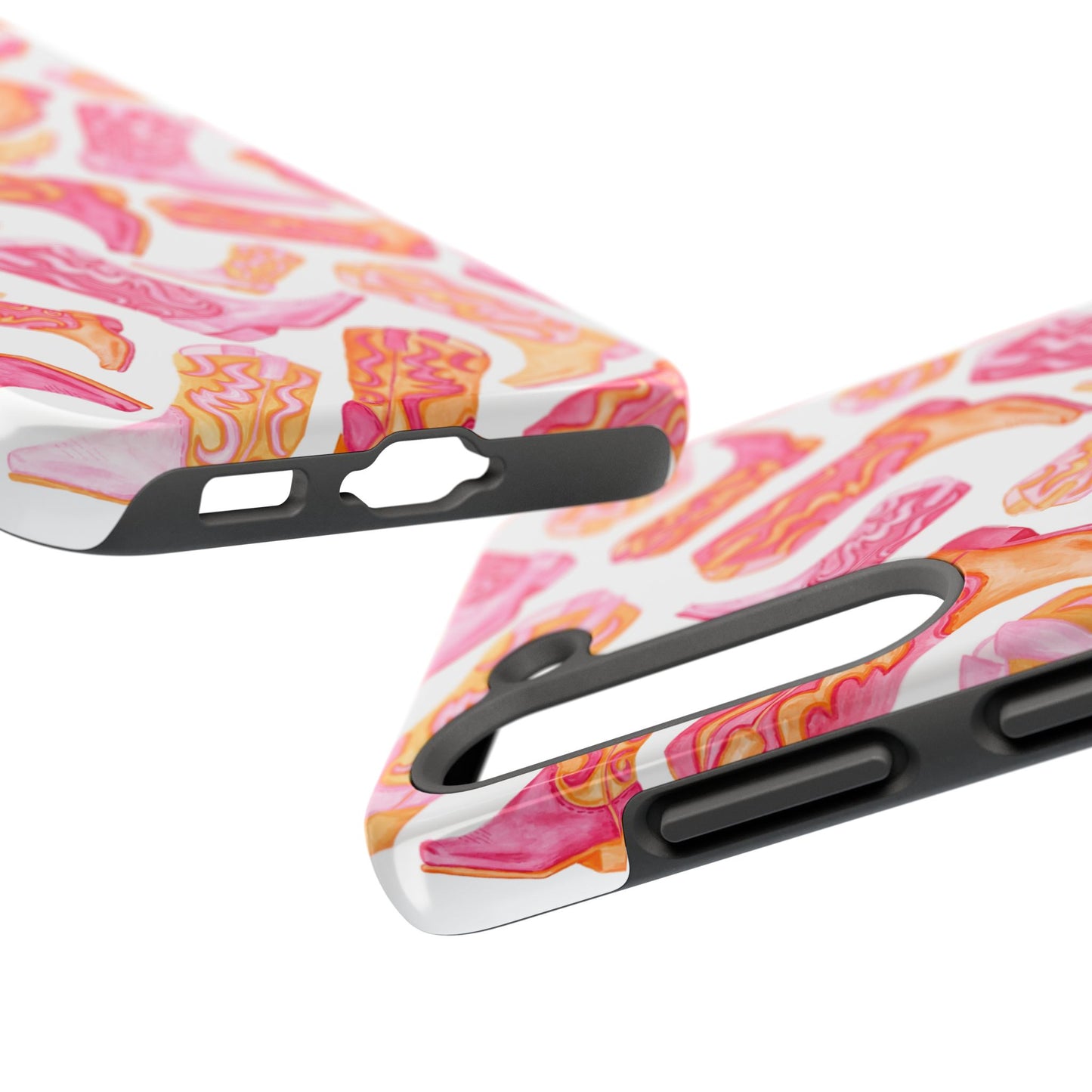 Tossed Hot Pink & Orange Cowboy Boots Tough Phone Cases | Various Models Available