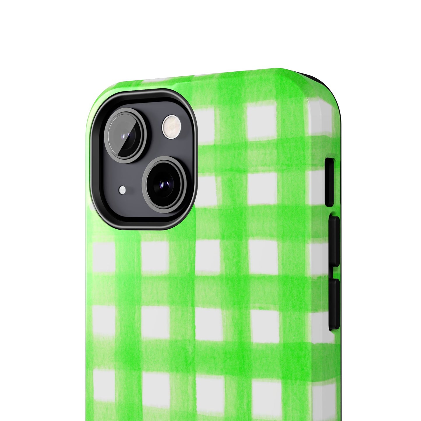Lime Green Gingham Watercolor Illustrated Tough Phone Case | Various Models Available
