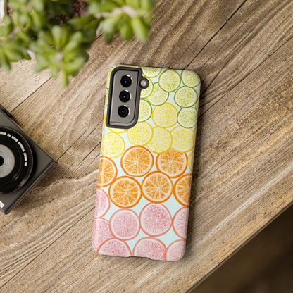 Ombré Citrus Grapefruit, Oranges, Lemons, & Limes Watercolor Illustrated Light Blue Tough Phone Case | Various Models Available