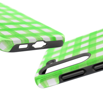 Lime Green Gingham Watercolor Illustrated Tough Phone Case | Various Models Available