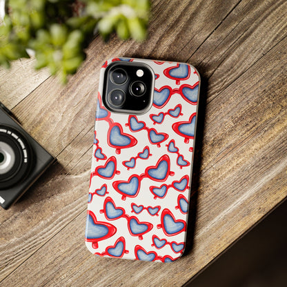 Red, White, & Blue Heart Shaped Watercolor Sunglasses Tossed Pattern Tough Phone Cases