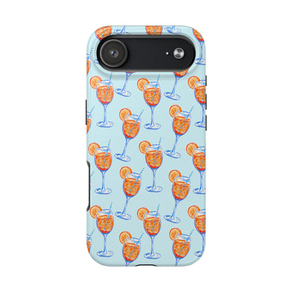 Orange & Blue Aperol Spritz Watercolor Pattern Turquoise Phone Case | Various Models iPhone 17 Air