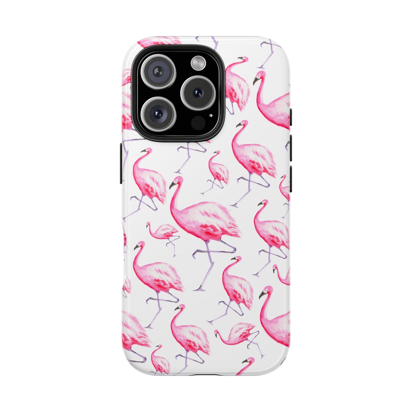 Hot Pink Flamingos Watercolor Illustrated Tossed Pattern Phone Case | Various Models iPhone 16 Pro