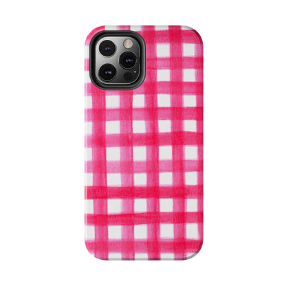 Hot Pink Gingham Watercolor Preppy Tough Phone Case | Various models