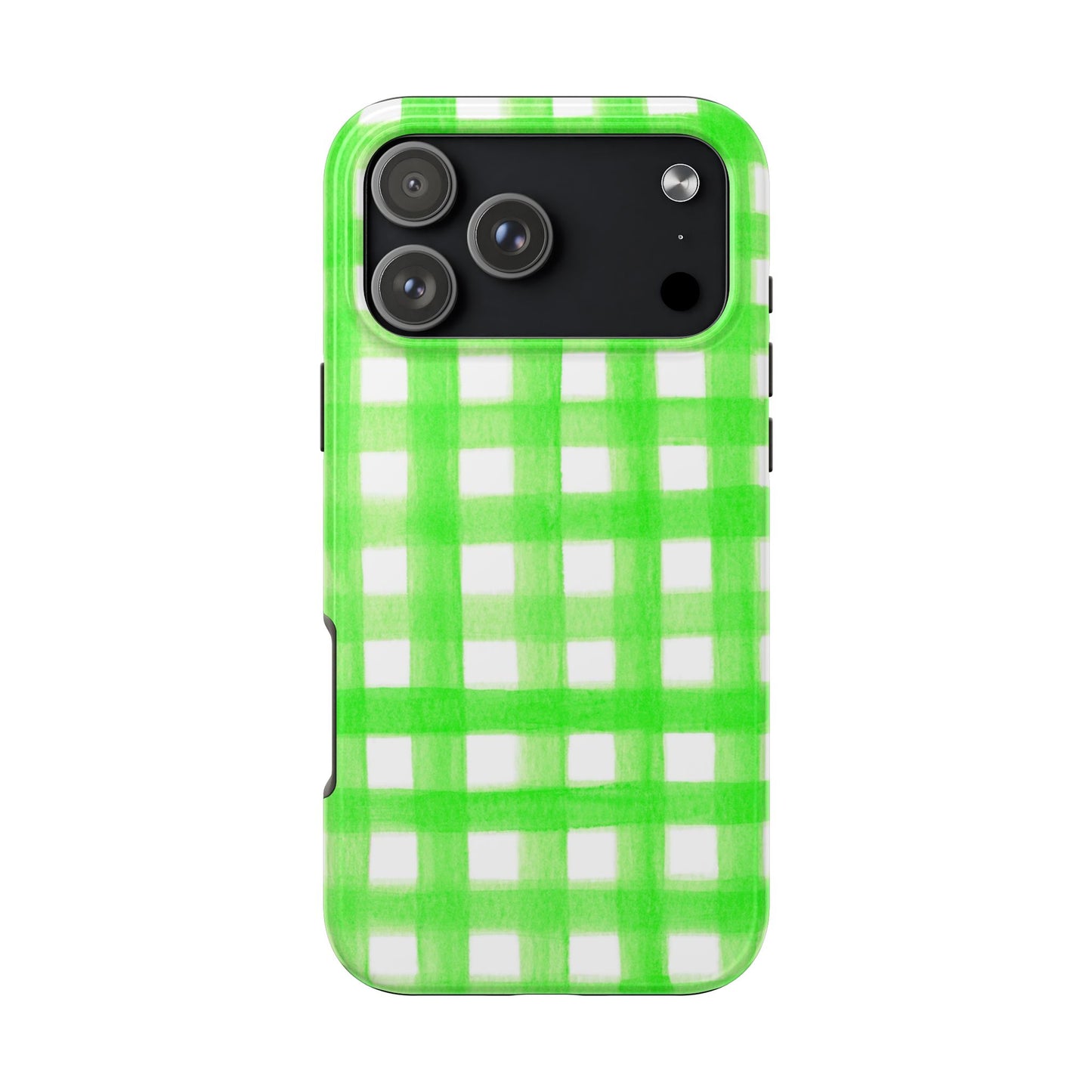 Lime Green Gingham Watercolor Illustrated Tough Phone Case | Various Models Available