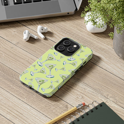 Watercolor Blue and Green Martinis Tossed Illustrated Pattern Yellow Tough Phone Case | Various Models