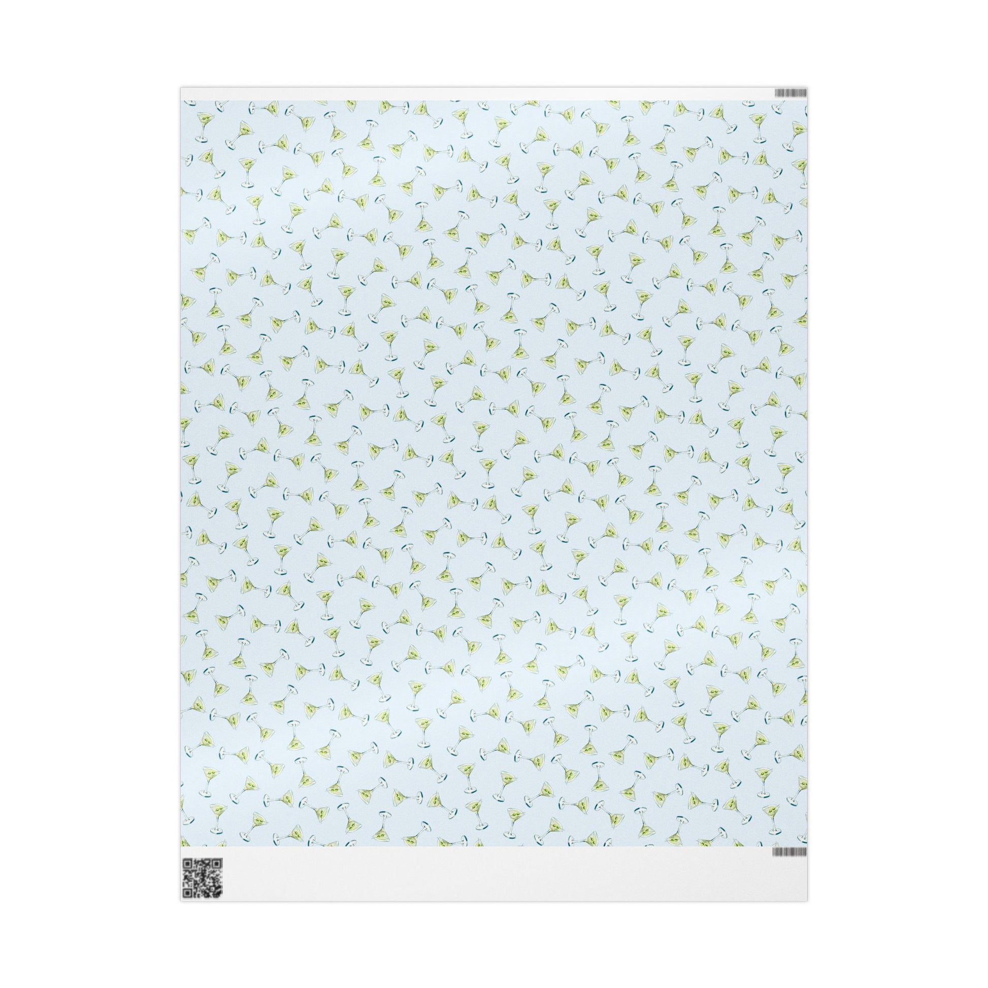 Gift Wrap| Mini Pale Blue Watercolor Martini Tossed Pattern | Matte or Glossy 30" x 36" Glossy