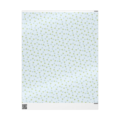 Gift Wrap| Mini Pale Blue Watercolor Martini Tossed Pattern | Matte or Glossy 30" x 36" Glossy