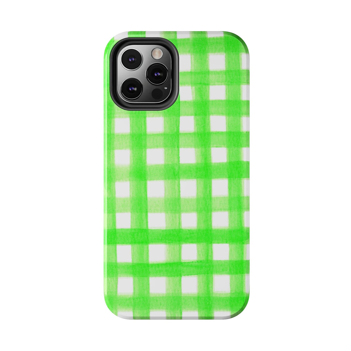 Lime Green Gingham Watercolor Illustrated Tough Phone Case | Various Models Available