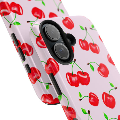 Tossed Red Watercolor Cherries Illustrated Pattern Light Pink Tough Phone Case | Various Models