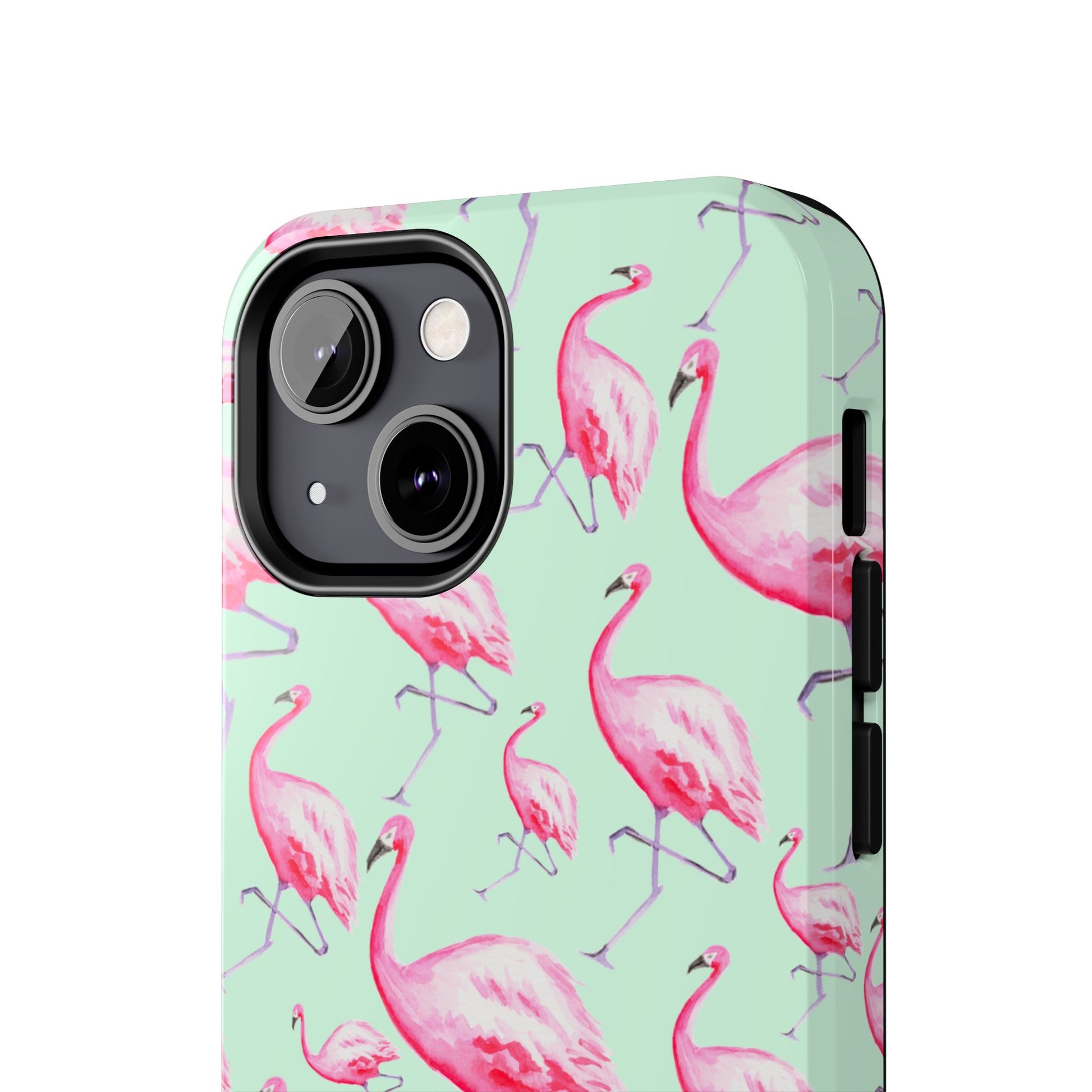 Pink Flamingos Watercolor Illustrated Tossed Pattern Green Phone Case | Various Models