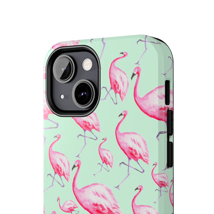 Pink Flamingos Watercolor Illustrated Tossed Pattern Green Phone Case | Various Models