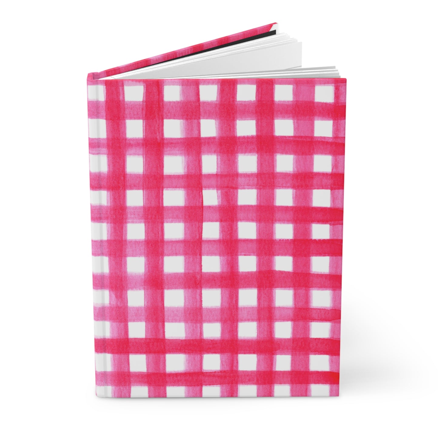 Hot Pink Gingham Watercolor Illustrated Hardcover Lined Journal Matte 8"x5.75"