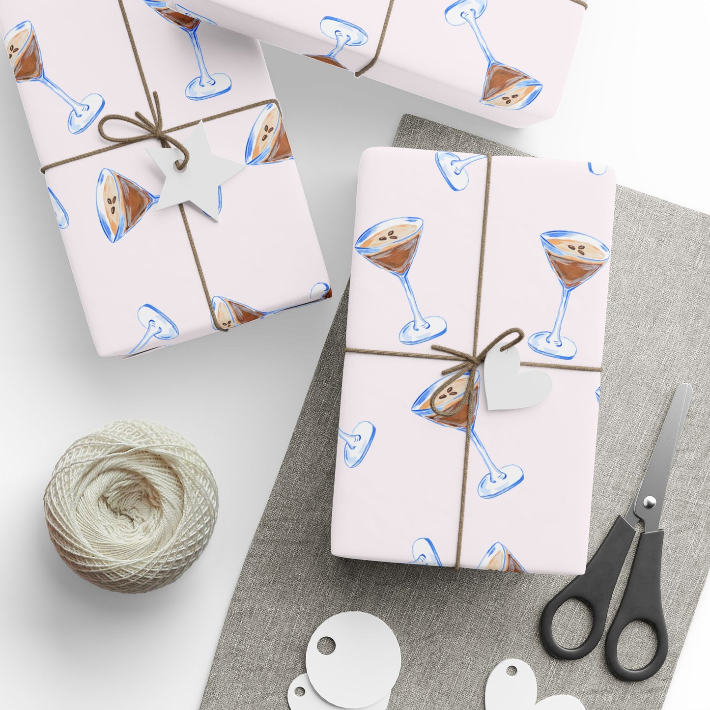 Gift Wrap | Pale Pink Blush Watercolor Espresso Martini Tossed Pattern | Matte or Glossy