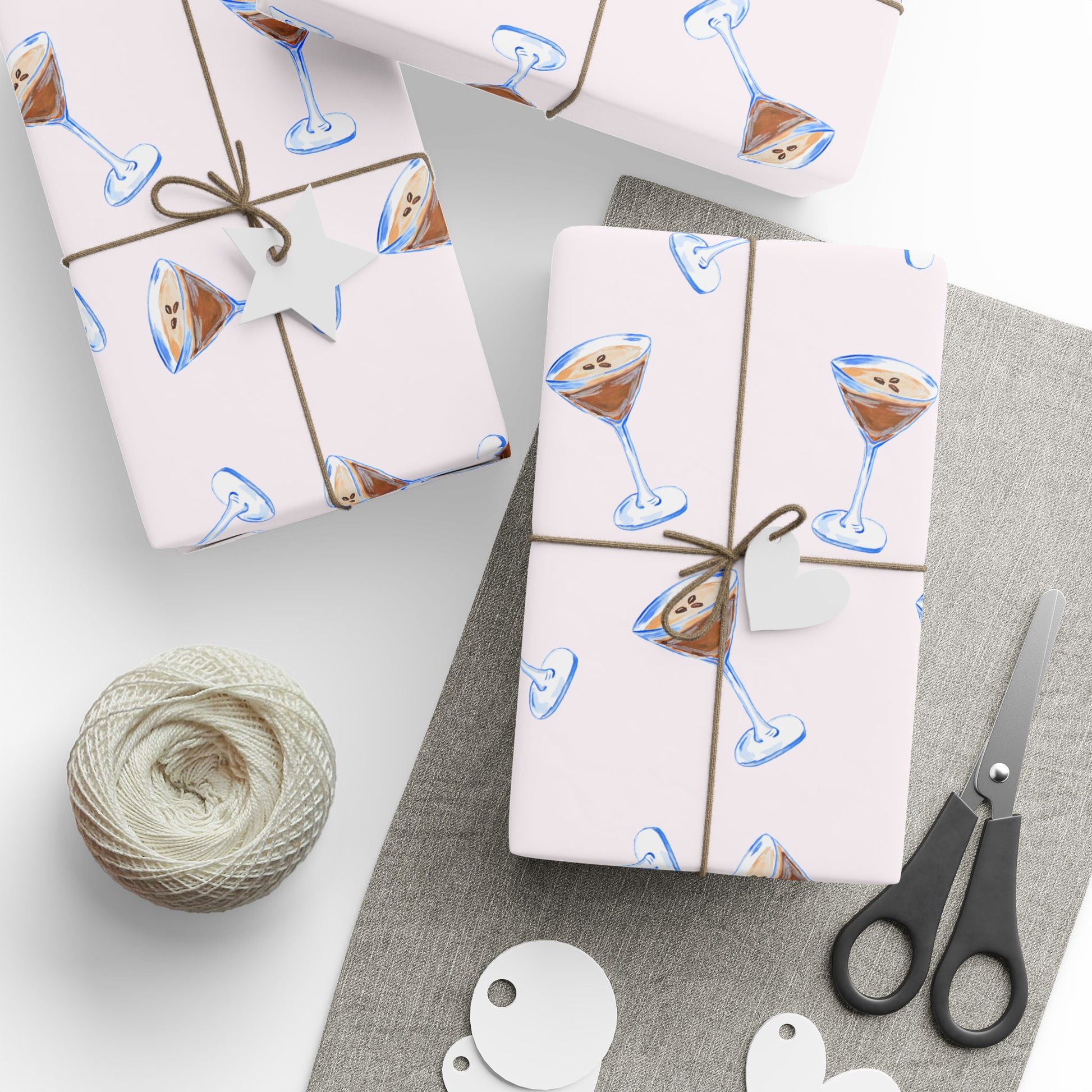 Gift Wrap | Pale Pink Blush Watercolor Espresso Martini Tossed Pattern | Matte or Glossy