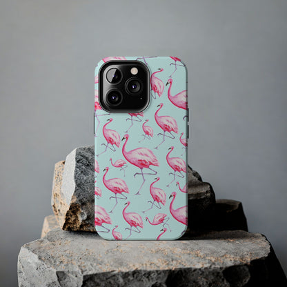 Pink Flamingos Watercolor Illustrated Tossed Pattern Blue Phone Case | Various Models