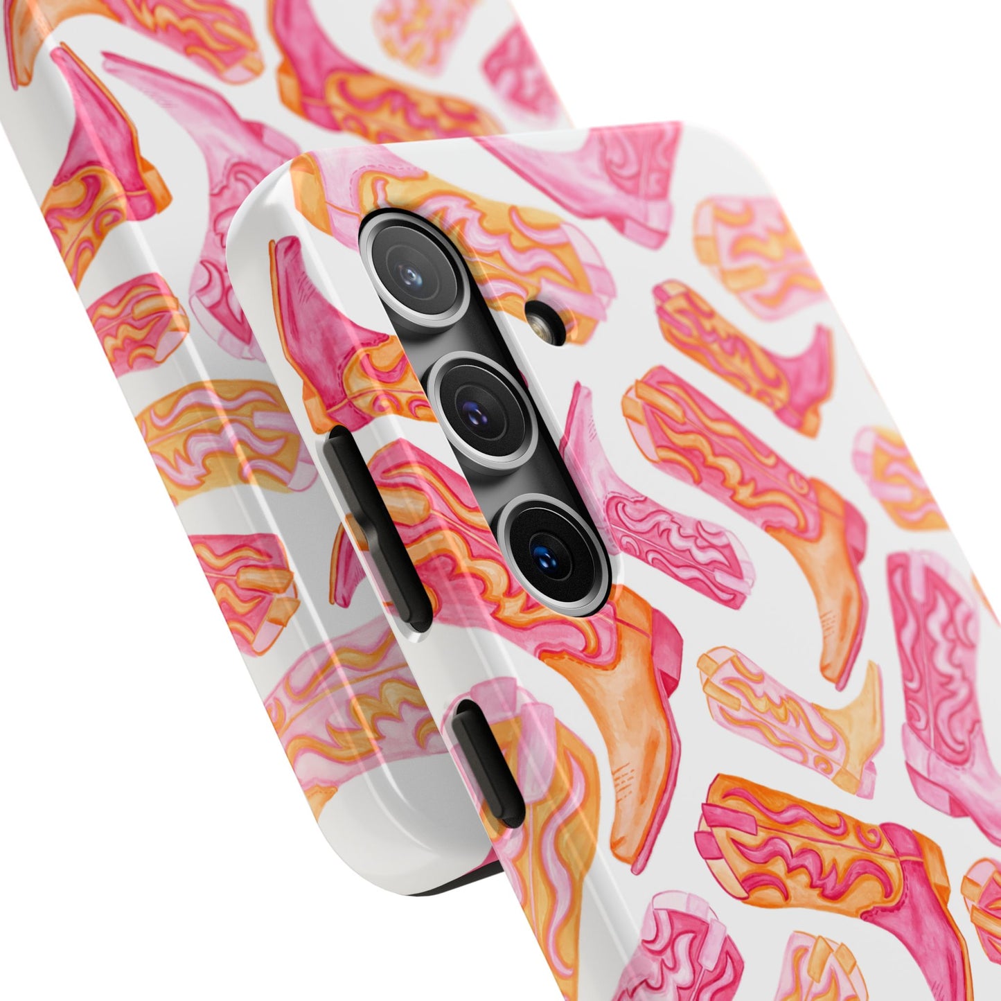 Tossed Hot Pink & Orange Cowboy Boots Tough Phone Cases | Various Models Available