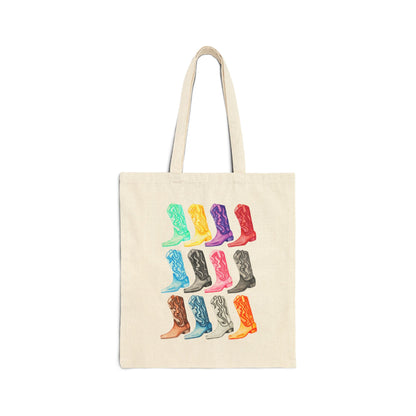 Canvas Tote | 12 Eras Watercolor Cowboy Boot Tote | Music Lover Birthday Bachelorette Gift Hostess Natural 15" x 16"