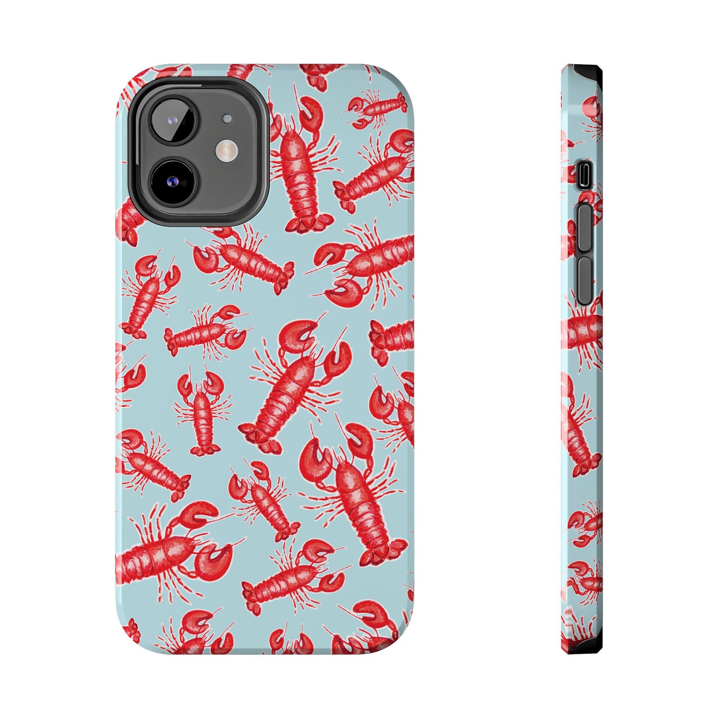 Red Lobster Watercolor Illustrated Tossed Pattern Light Blue Tough Phone Case | Various Models