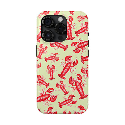 Red Lobster Watercolor Illustrated Tossed Pattern Light Yellow Tough Phone Case | Various Models